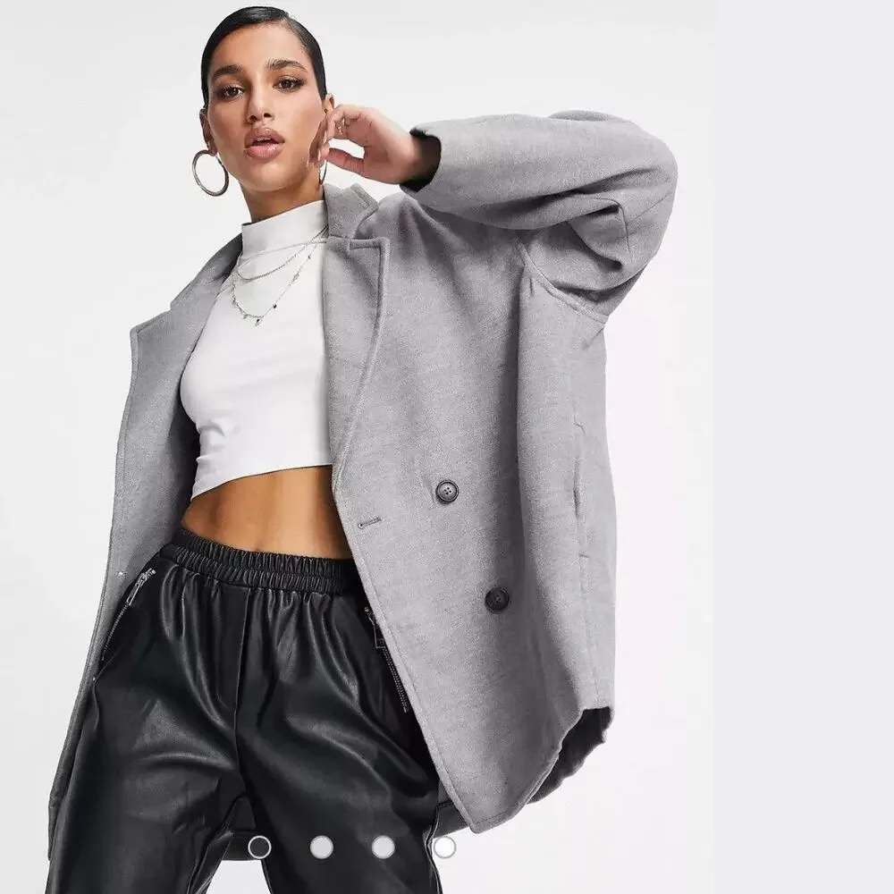 Free People Gray Hannah Slouchy Blazer Jacket‎ Double Breasted Coat Oversize XS